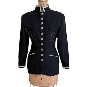 Vintage Y2K Parasuco Black and Silver Military style Jacket Size XS